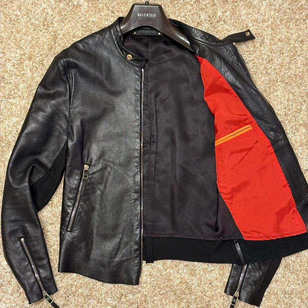極美品 ポールスミス レザージャケット シングルライダース 羊革 黒 M 赤