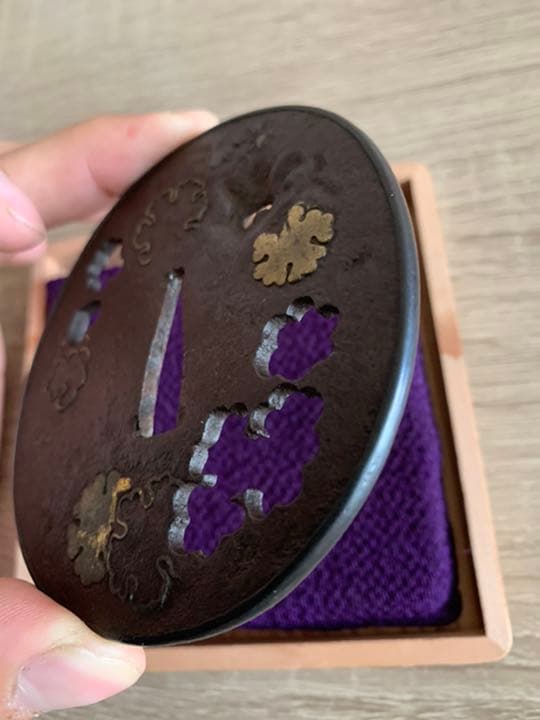 鍔 雪花紋 鉄鍔 赤銅覆輪