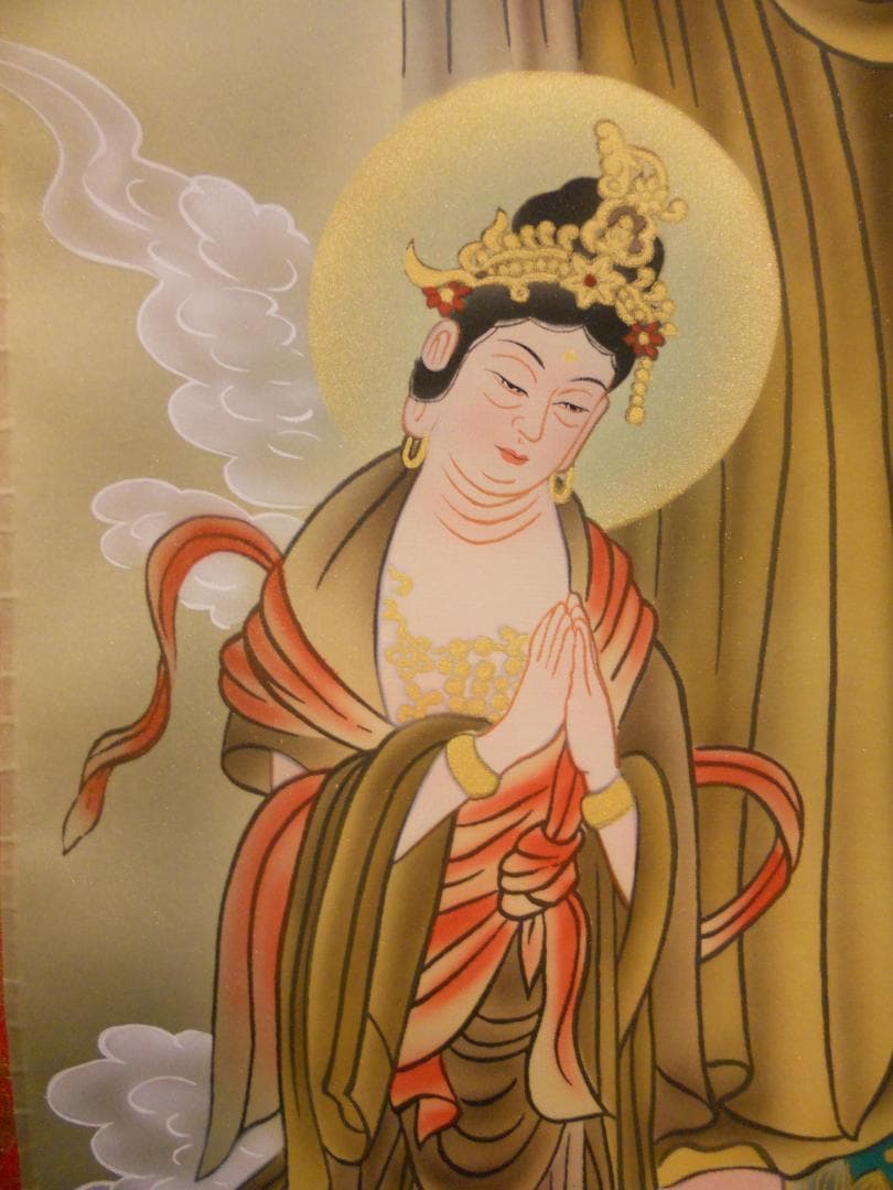 掛け軸 田中康浩 『 三尊佛 』 絹本 希少 軸装 茶道具 掛軸 美品 です。