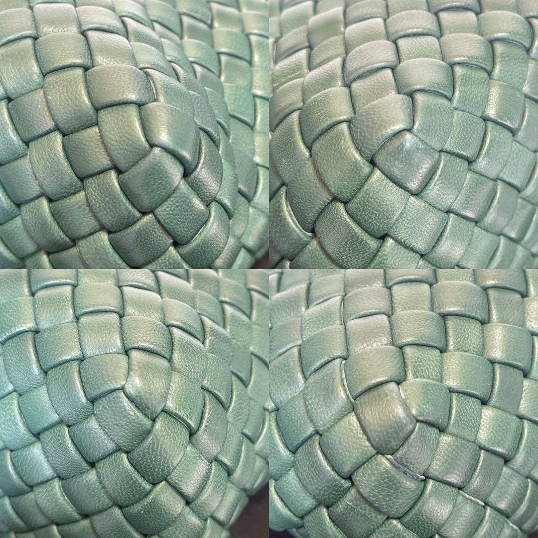 専用品FALORNI イントレチャート グリーン レザー ハンドバッグ定価15万