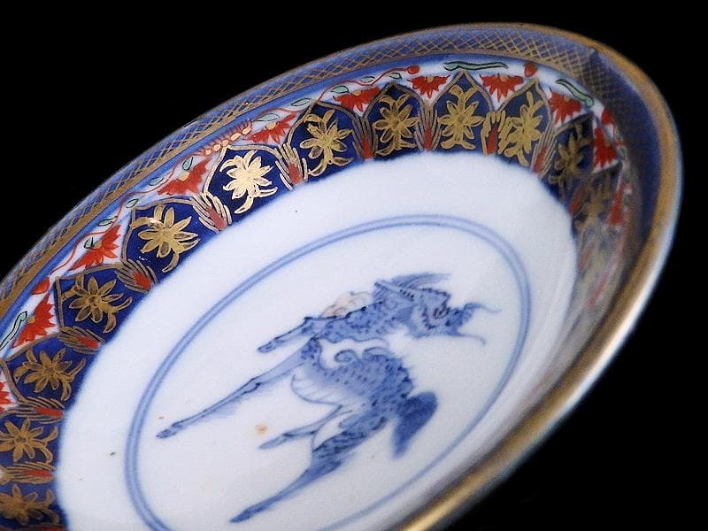 古伊万里 金襴手 瓔珞紋に龍の図 大振蓋茶碗 文政6