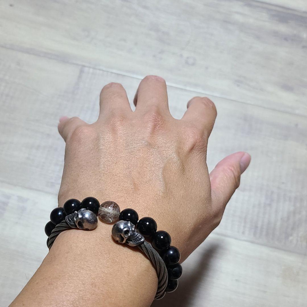 ら*ら様 ガボラトリー　ハーフスカル　ステンレスケーブル　ワイヤーバングル