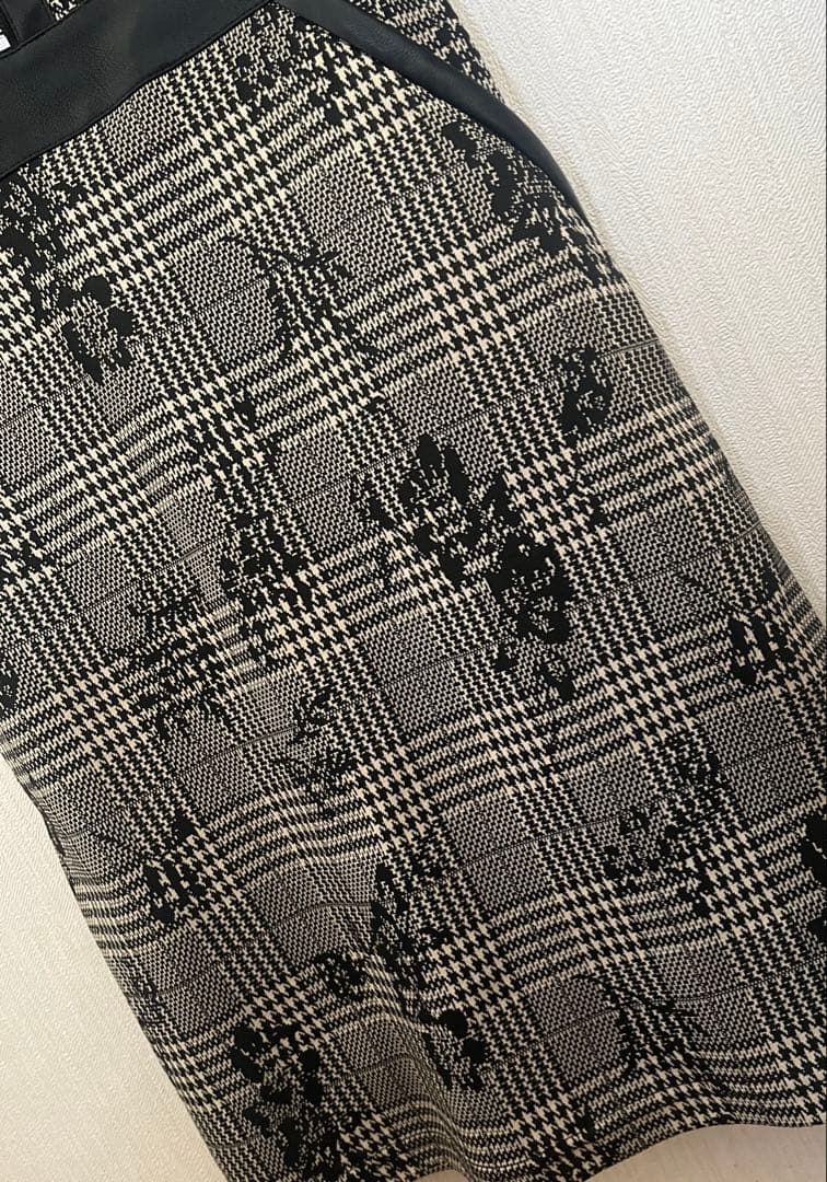 ソブレ　レザー配色グレンチェックワンピース　M 新品同様