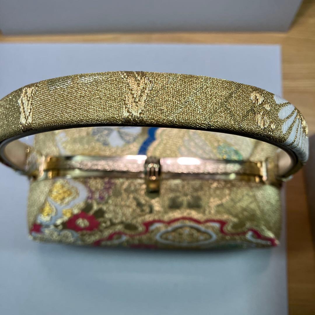 沙織　成人式バッグ 草履セット　金色 花柄刺繍
