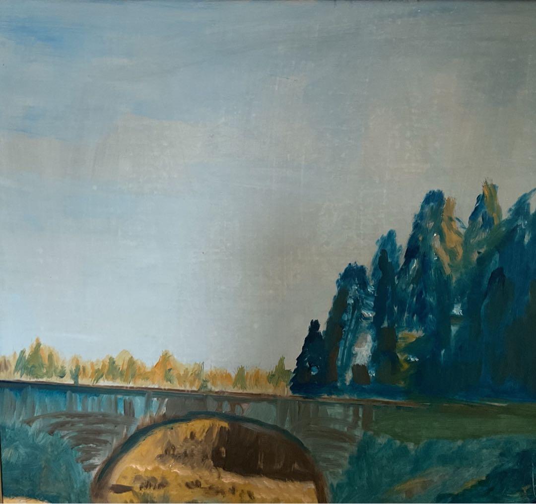 油彩画「懐かしい風景」原画額付F6号