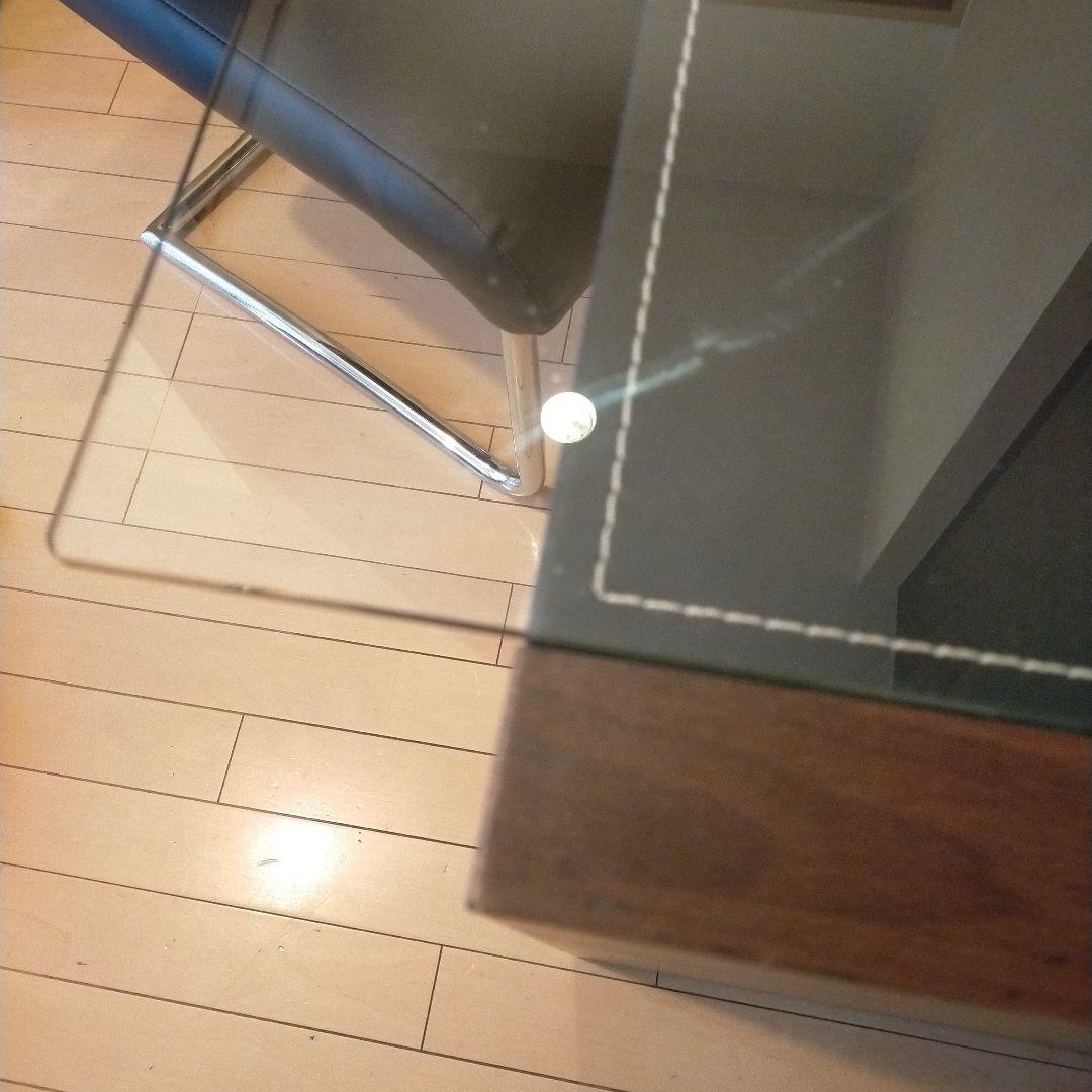 【美品】かっこいいガラストップ レザー張り調テーブル イスセット