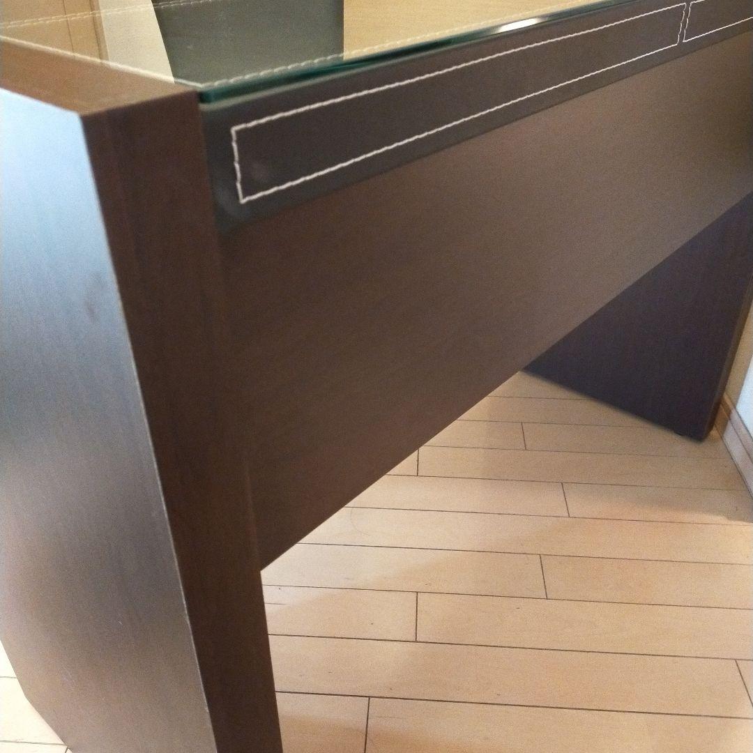 【美品】かっこいいガラストップ レザー張り調テーブル イスセット