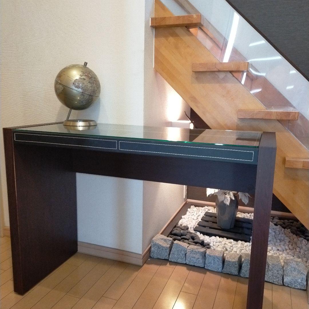 【美品】かっこいいガラストップ レザー張り調テーブル イスセット