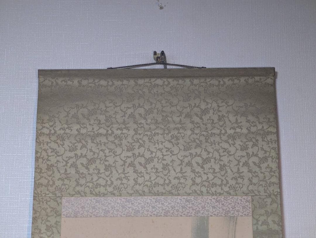 真作】掛軸 尾竹竹坡 竹薔薇に青鳥図 繊細な筆致と