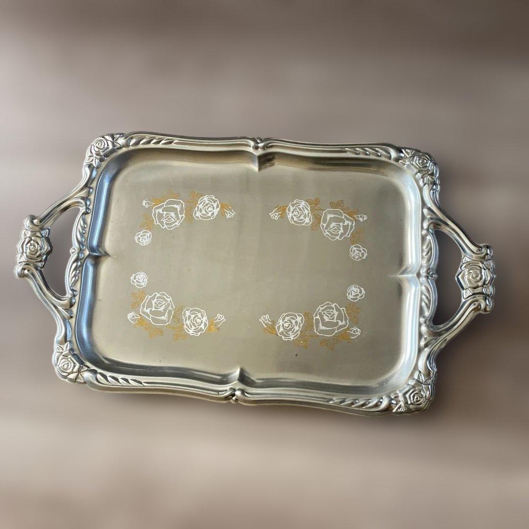 シルバートレイ お盆 バラ アンティーク - メルカリ