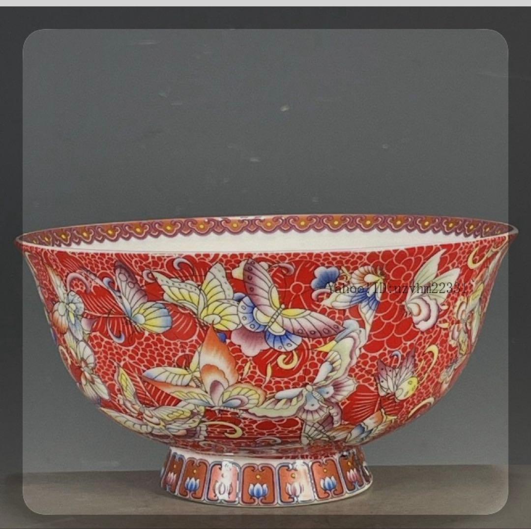 清乾隆紅地琺瑯彩花卉碗 景徳鎮 陶磁器 装飾品 現代工芸品 美術品 置物