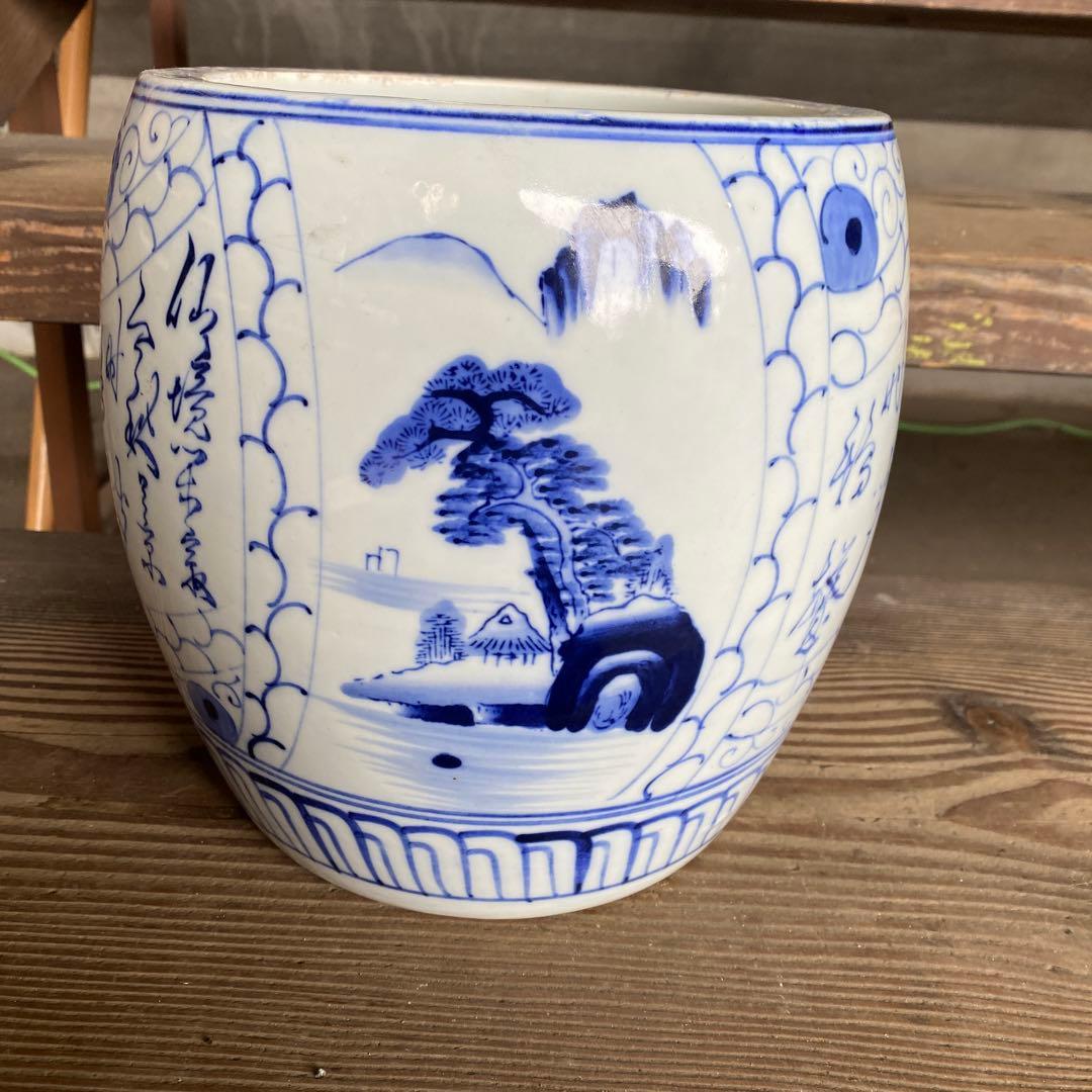 値下げ 古道具 染め付け 山水図 陶器 瀬戸焼 火鉢 - メルカリ