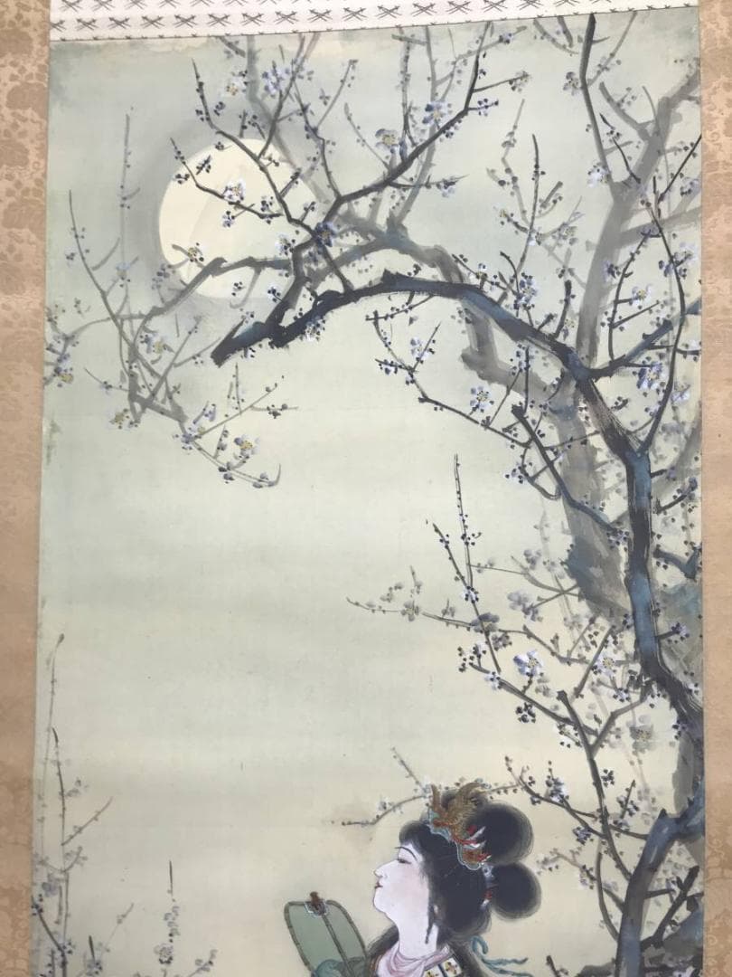 作者不詳/月梅に唐美人図/美人図/美人画/掛軸/名家伝来/AC-46