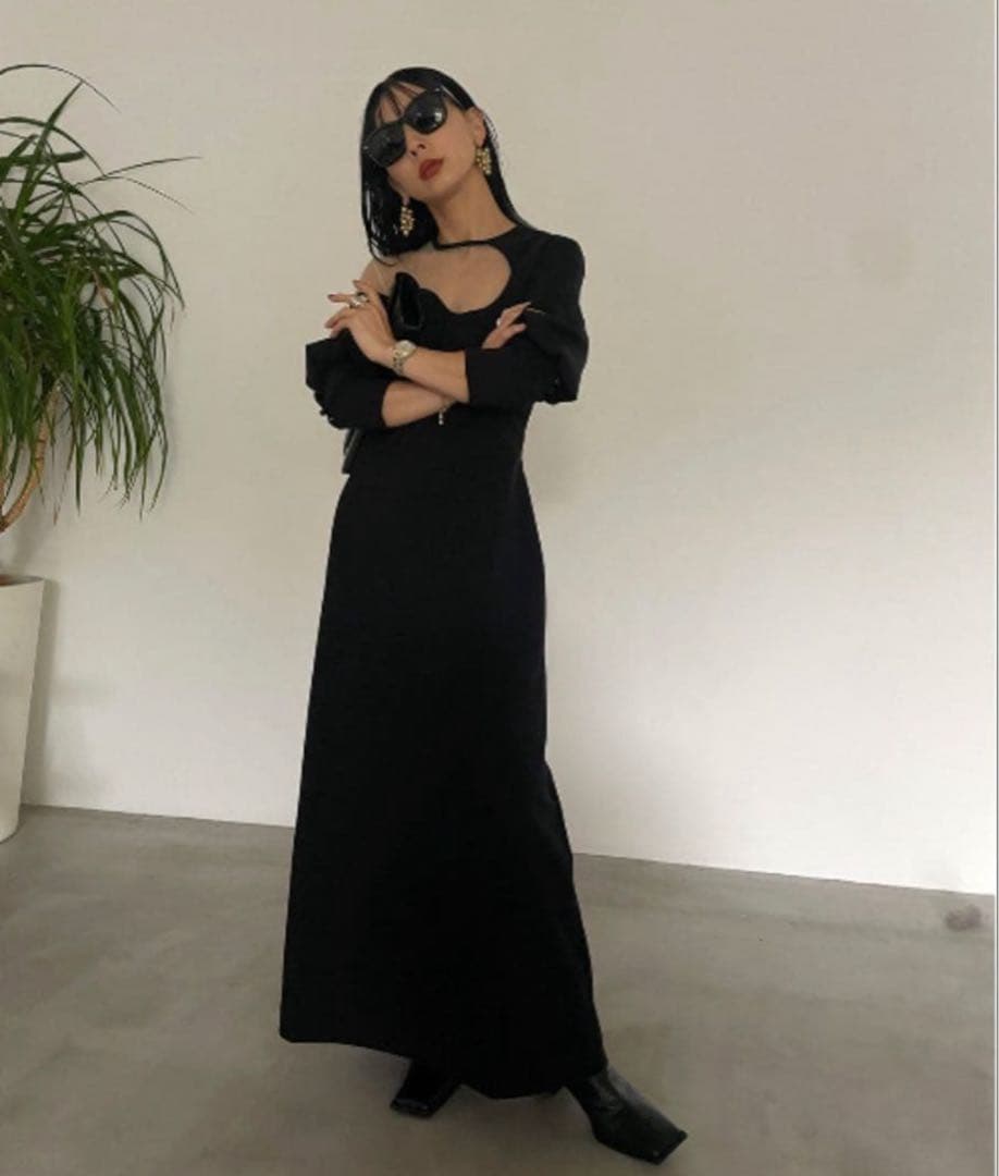 Ameri オケージョンLAKE CURVE TRICOT RIB DRESS