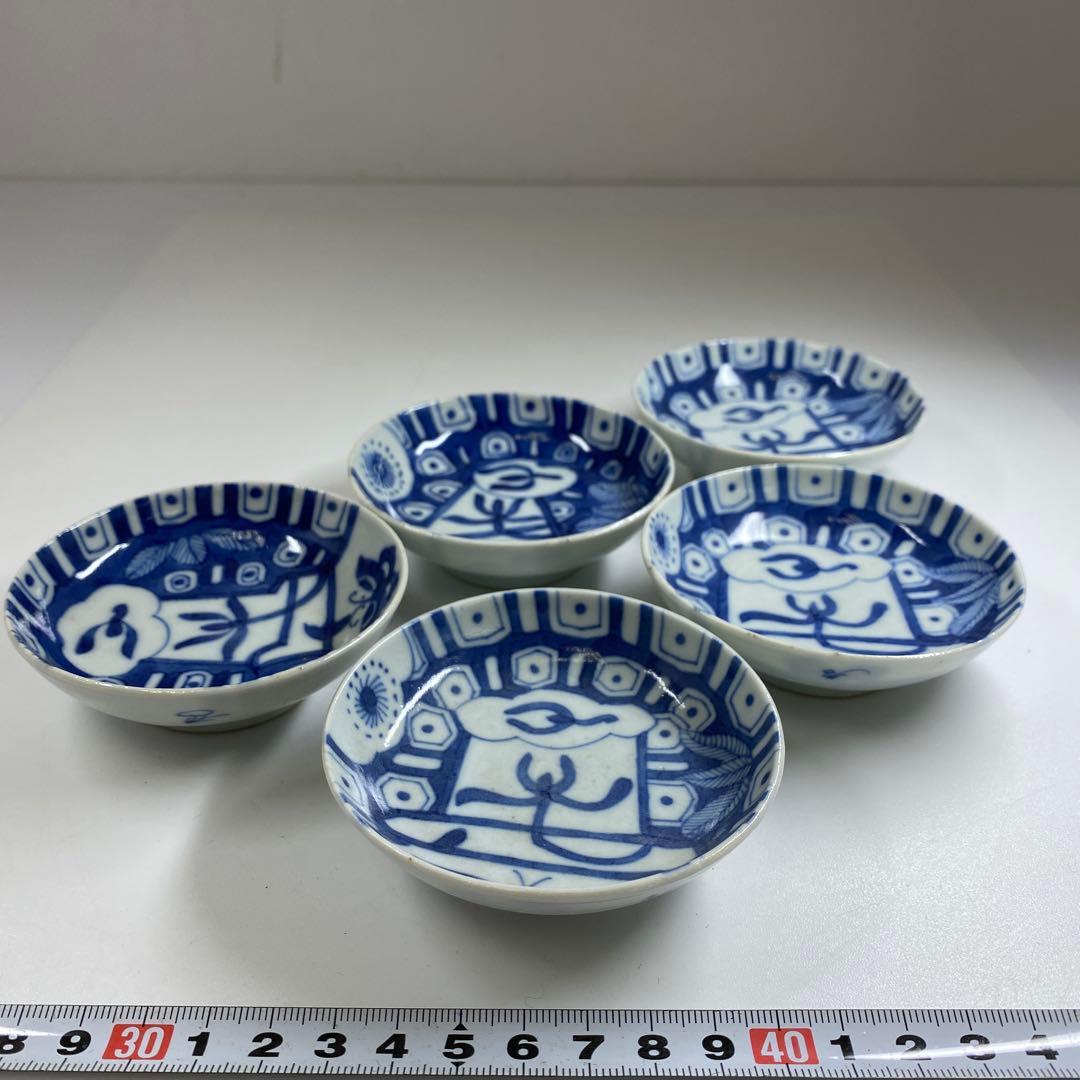 中国清時代 青花小皿5枚 直径約8㎝ 東Y7-0121☆2F