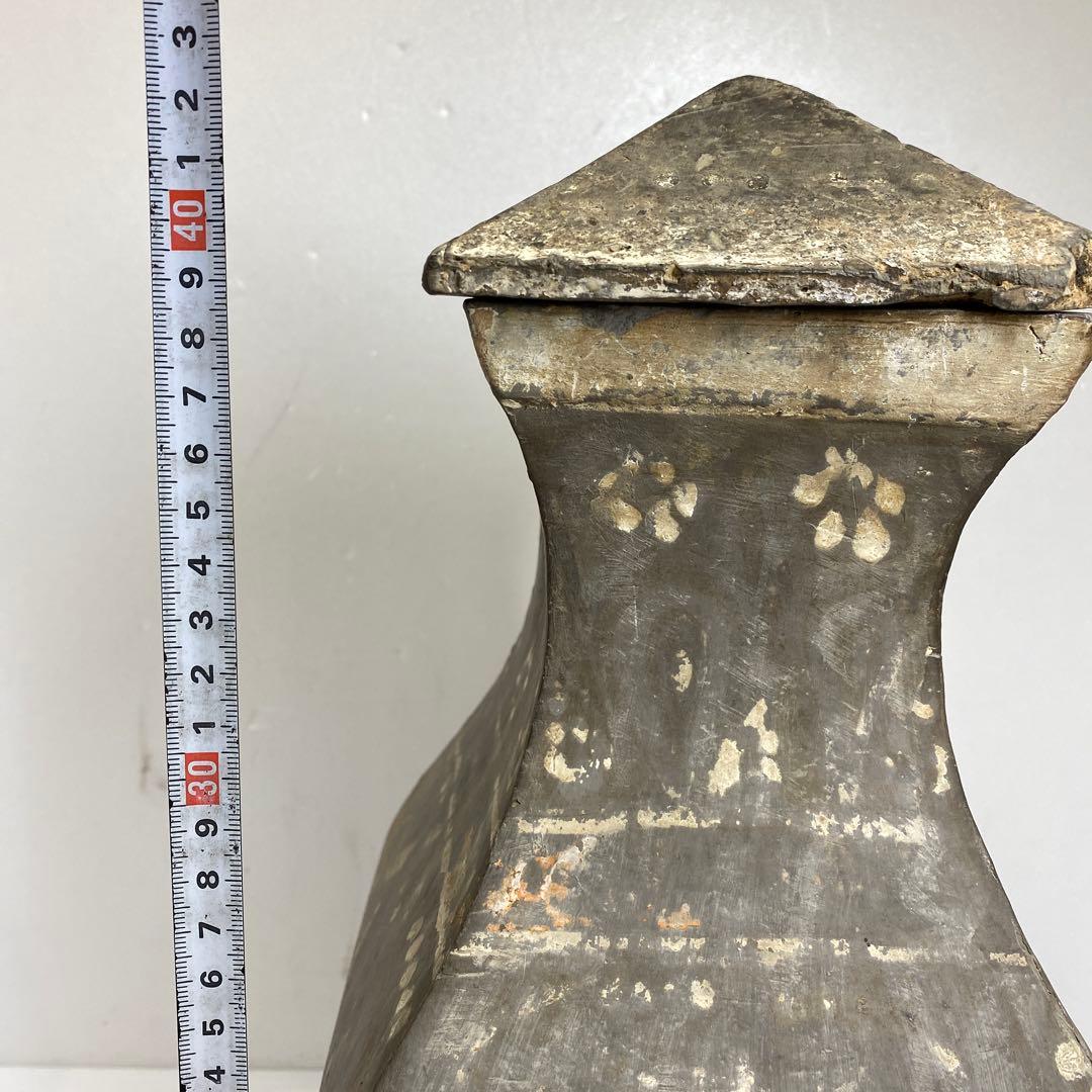中国漢時代灰陶加彩方壷共箱高さ43㎝タカサニ東な7-0301①