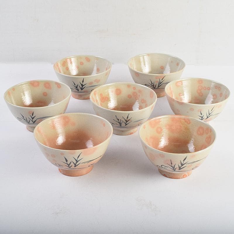 和食器 萬古焼 八幡窯 水車文 数茶碗 十四客 共箱 M