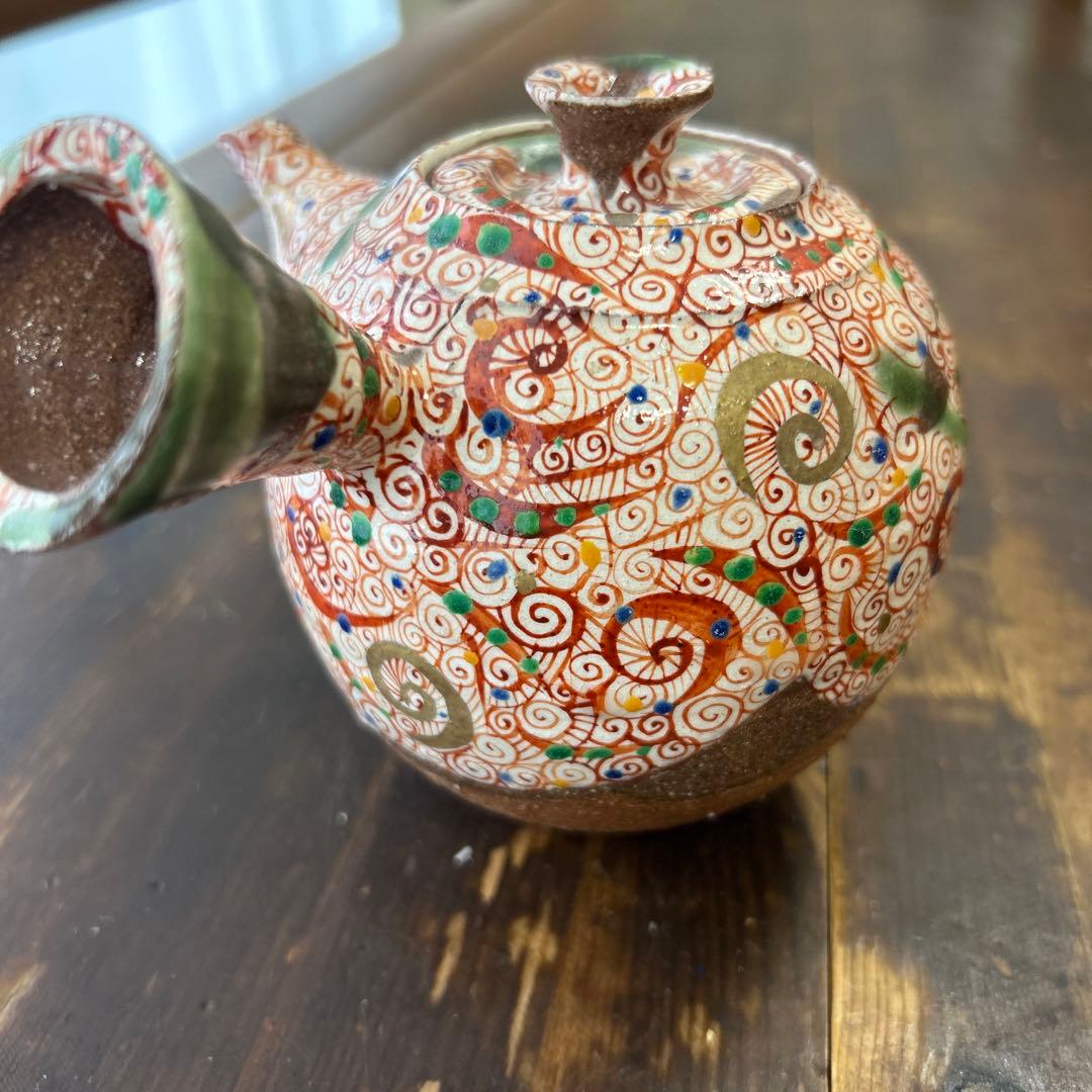希少 作家 人気陶芸作家 苧坂恒治作 渦赤絵 手描き 急須 1点もの