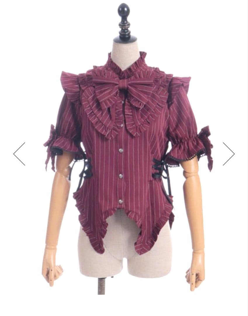 シャルミエール ストライプフリルスカート/ストライプリボンブラウス ボルドー M