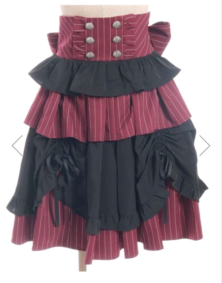 シャルミエール ストライプフリルスカート/ストライプリボンブラウス ボルドー M