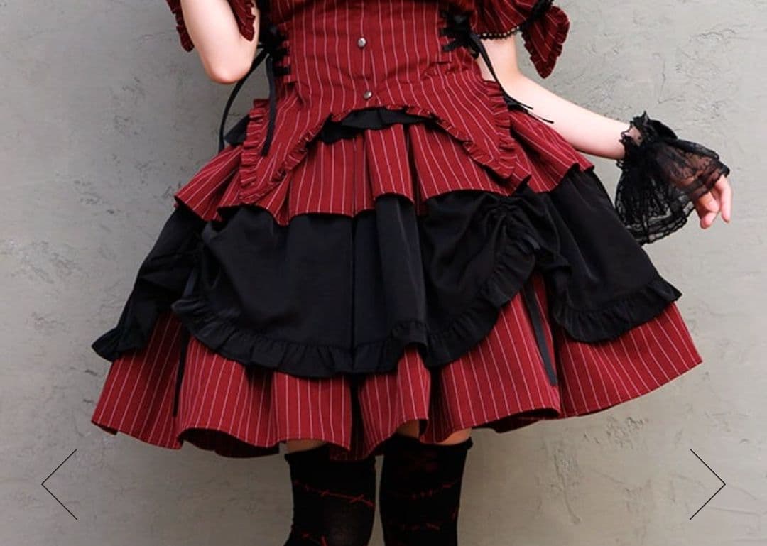 シャルミエール ストライプフリルスカート/ストライプリボンブラウス ボルドー M