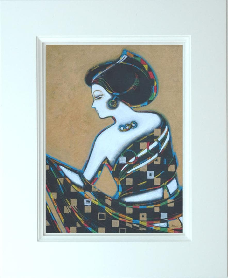 油絵 菅家令子 絵 絵画インテリア額付(黒) uF6-010311 人物 女性像