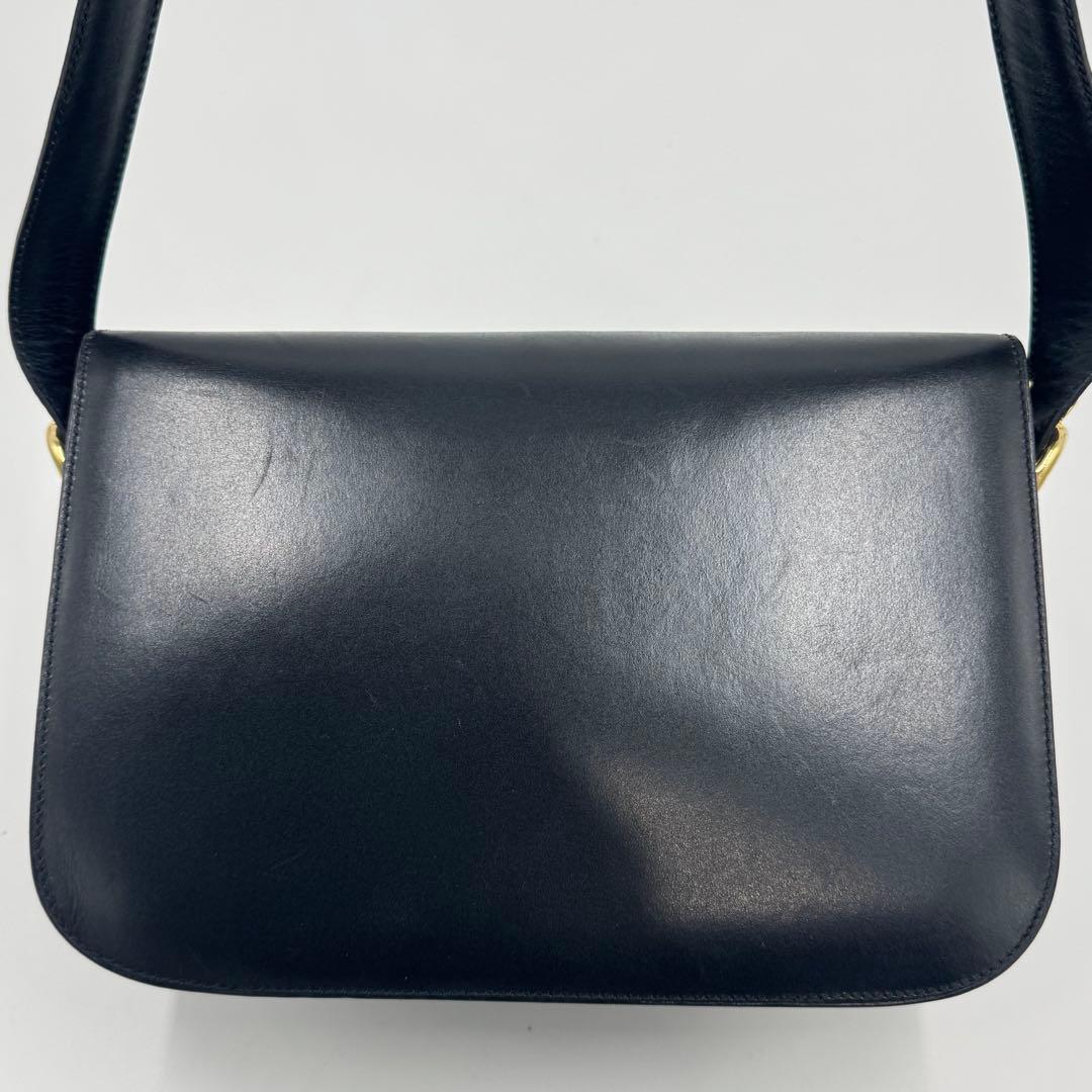 CELINE セリーヌ 馬車金具 カーフ レザー ショルダーバッグ 黒紺