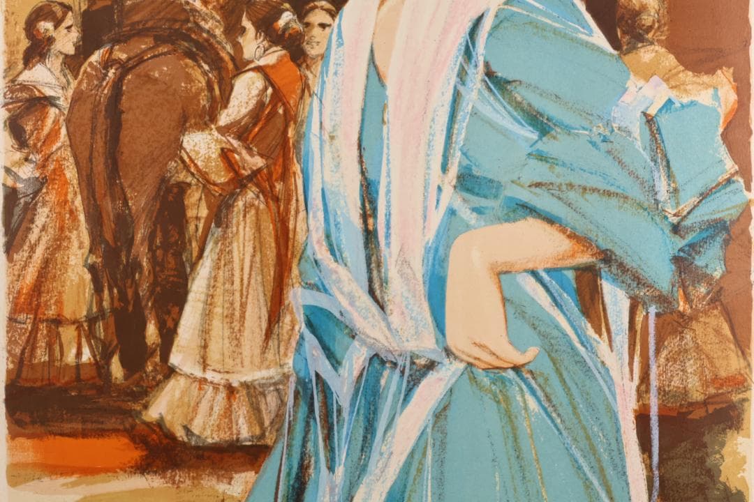 斉藤三郎 「 青色服の踊り子 」 リトグラフ 54/150 直筆サイン BK24