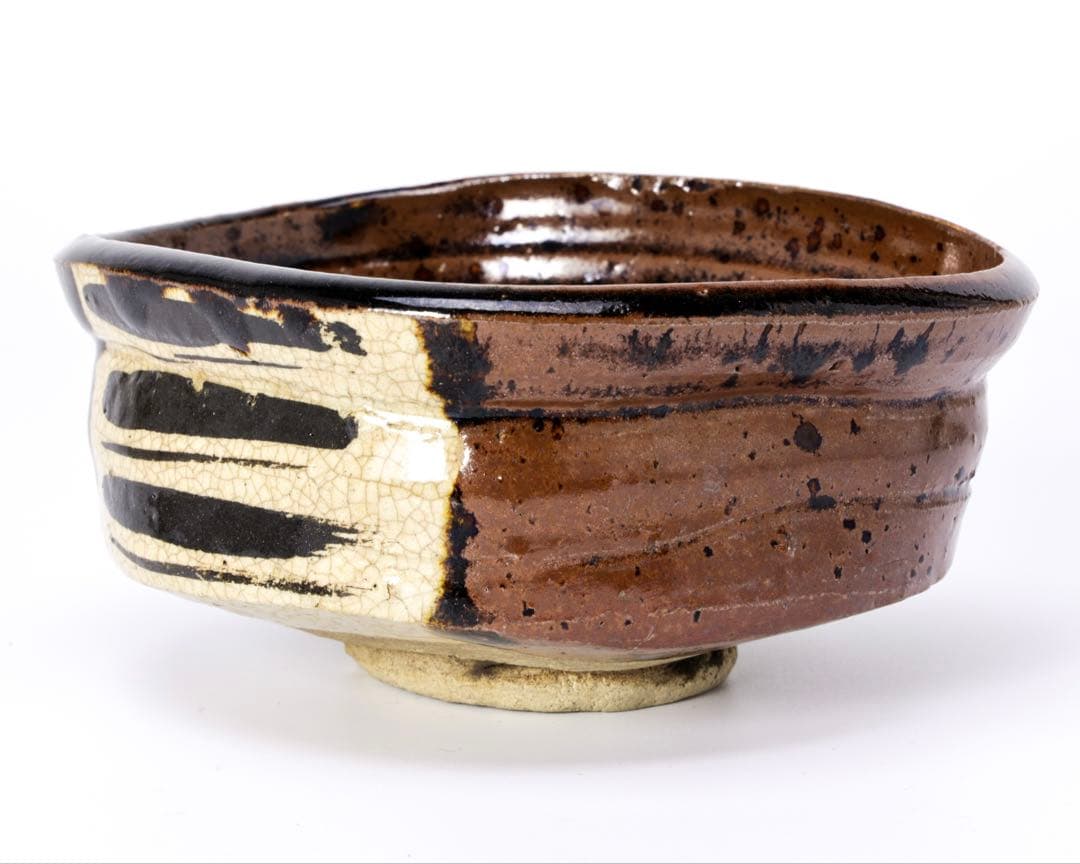 古織部 干柿紋沓形茶碗 木箱付 茶道具 抹茶碗 美濃焼 織部焼 骨董品 古