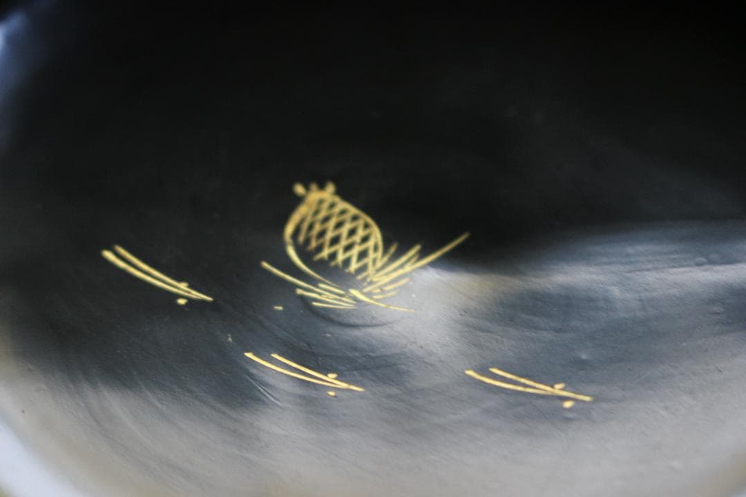 デッドストック！時代金縁黒漆に優美な松竹場沈金のお椀2点（検輪島塗蒔絵椀雑煮椀