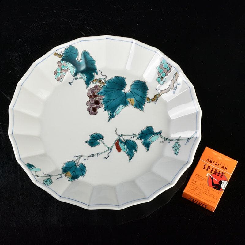 九谷焼　武腰潤作　色絵　葡萄文　飾皿　大皿　共箱　D　R4837B