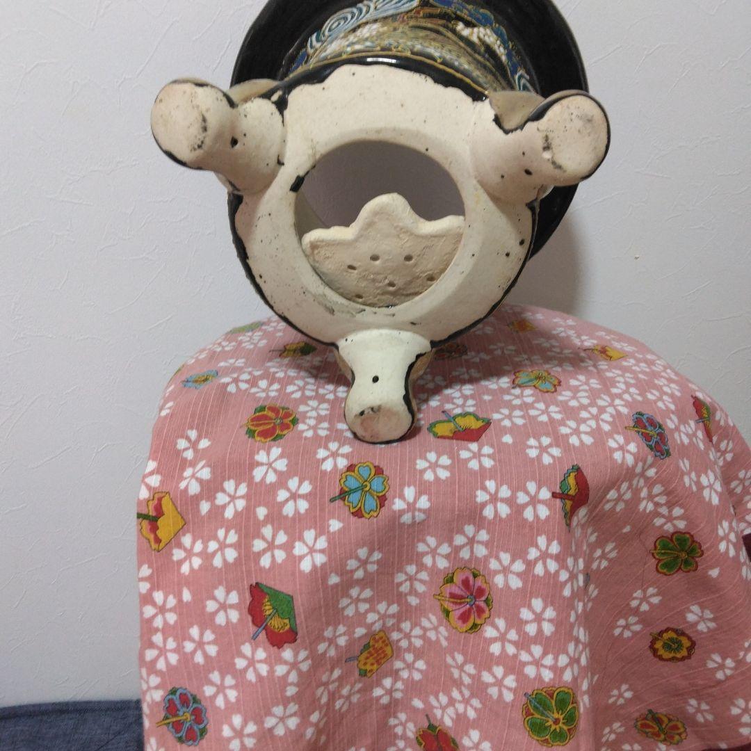 龍虎闘図　植木鉢　三つ足