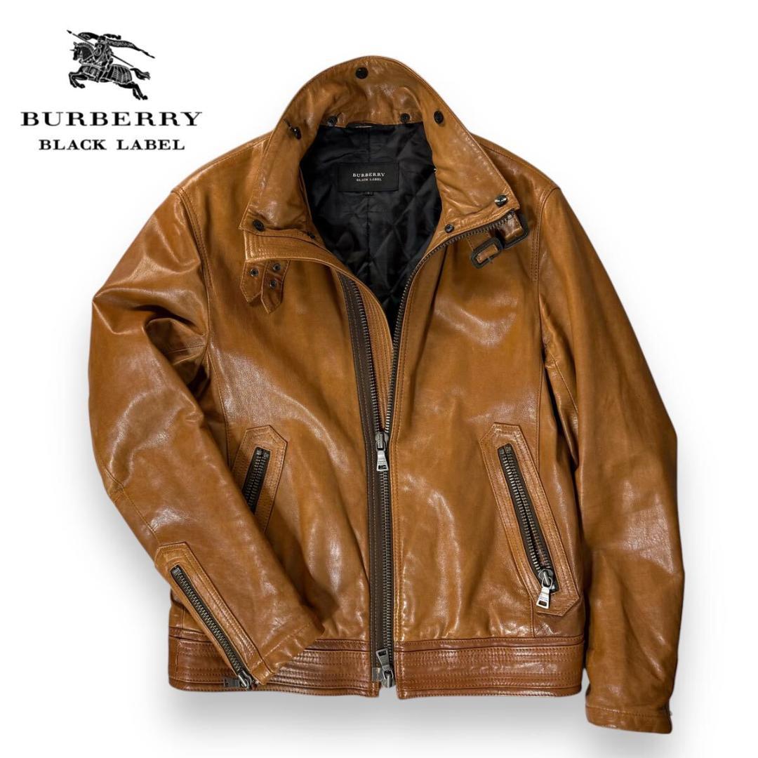 バーバリー ブラックレーベル レザージャケット ファー付き羊革 ブラウン L