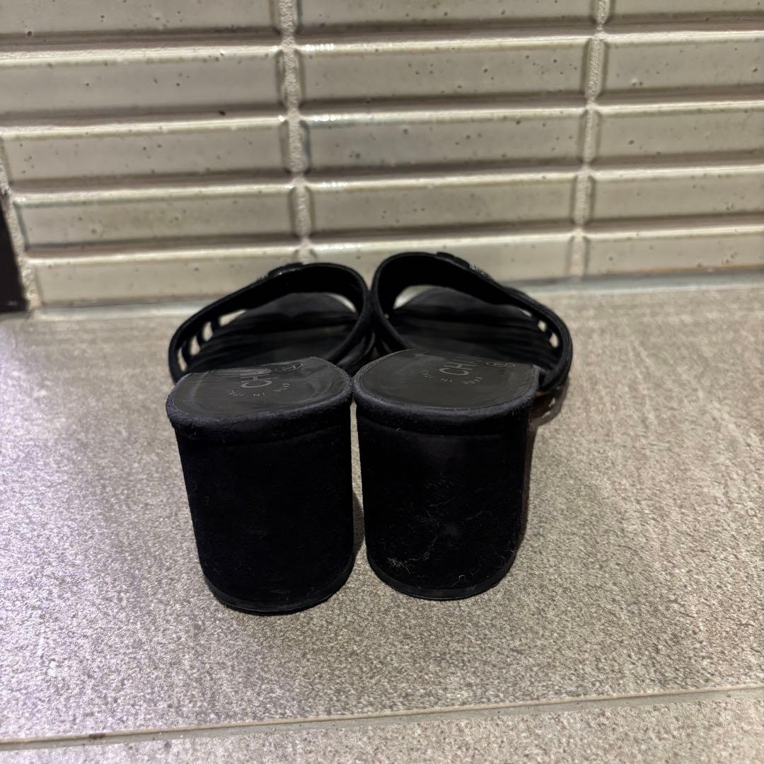 CHANEL ココマーク ミュールサンダル 黒 スエード レザー　38