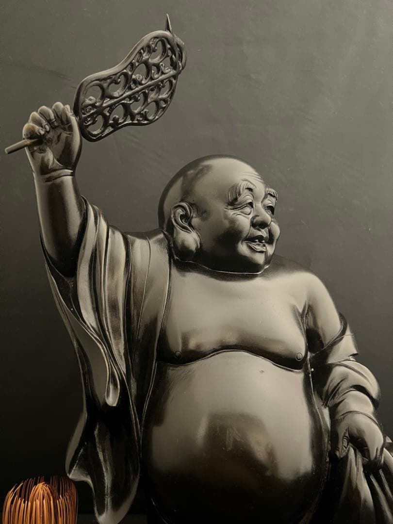 布袋 七福神 軍配 銅製 彫刻 仏像 置物 風水 開運 金運 骨董 アンティーク