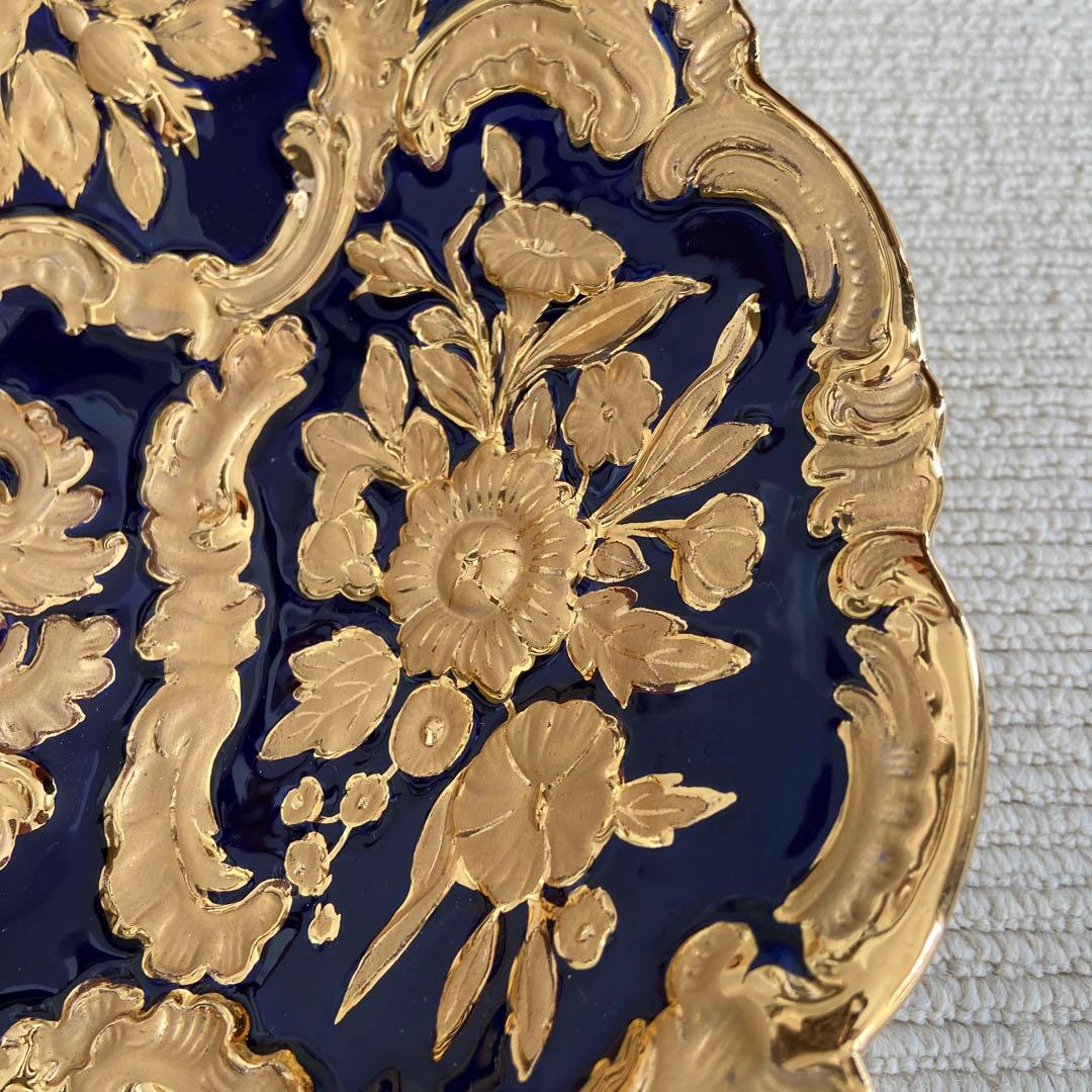 マイセン　コバルト　グランツゴールドレリーフ大皿