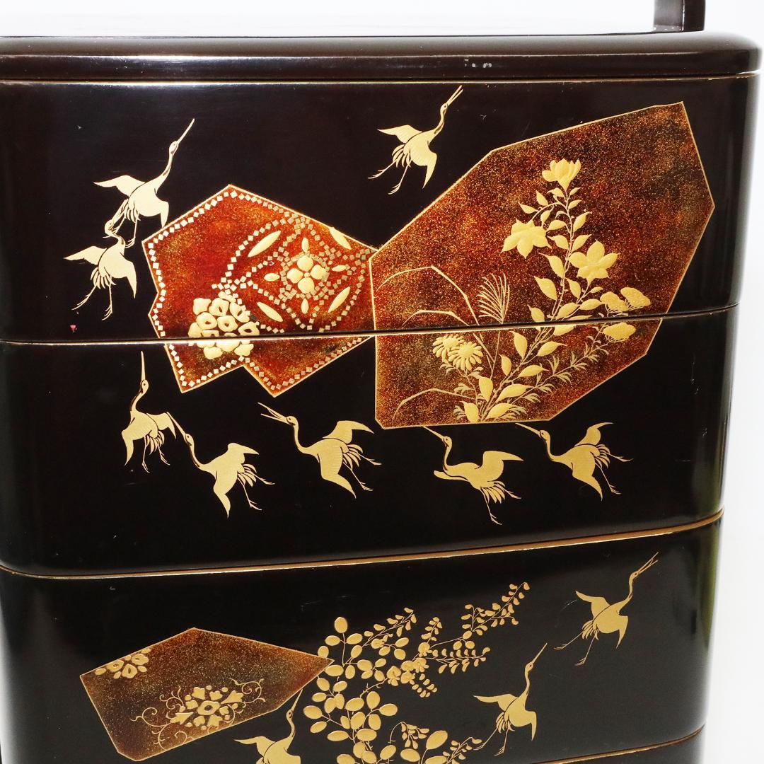 蒔絵 金彩 漆器 重箱 4段 梨地 岡持ち 木製 木箱付き