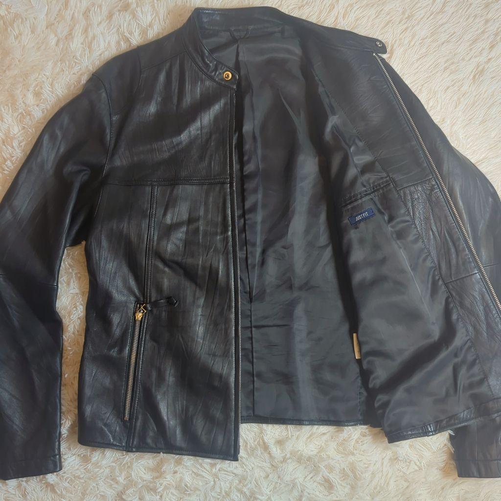 希少 OLD UNIQLO 廃盤旧モデル レザー ライダースジャケット LL 廃盤旧モデル】UNIQLO ユニクロ JUSTFIT 羊本革ライダースジャケット