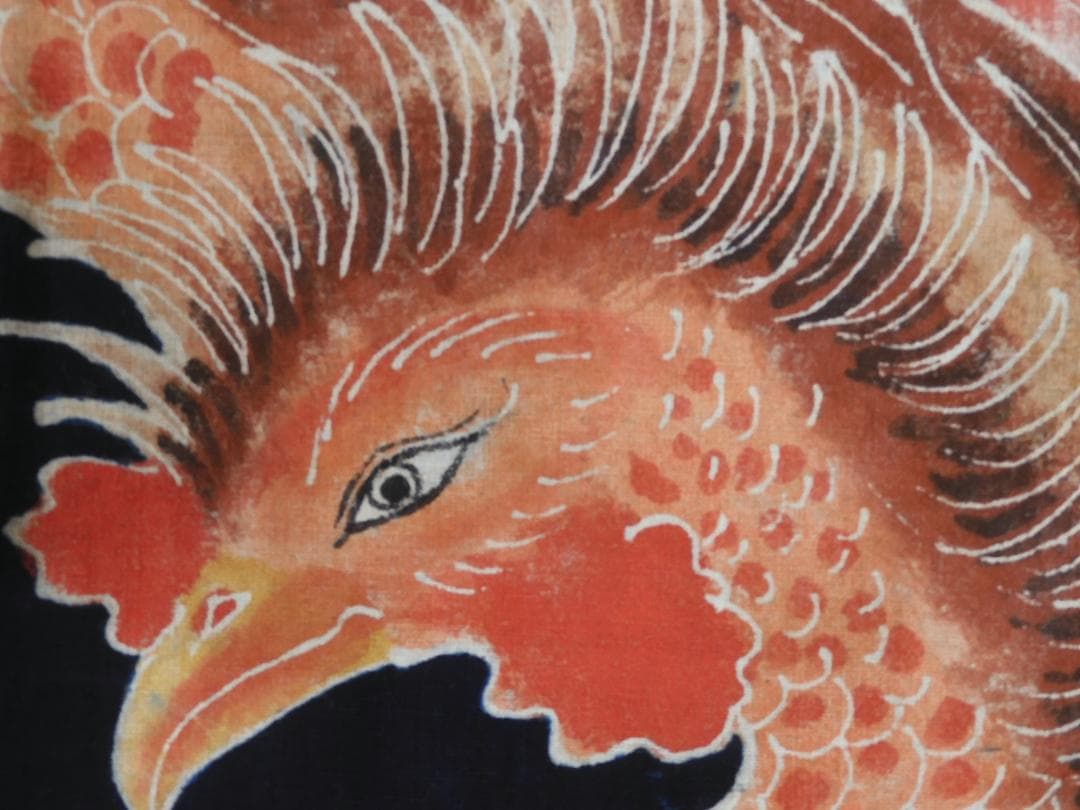 1871 筒描き 4幅 鳳凰 藍染 木綿 古布 明治〜大正 アンティーク 筒描き