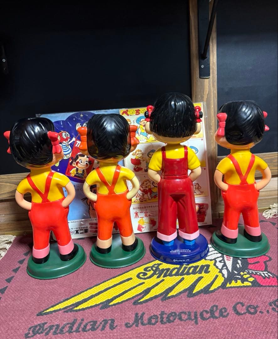 ★非売品★不二家★ペコちゃん★人形★5体★首ふり★赤ヘッダー★企業広告1枚★