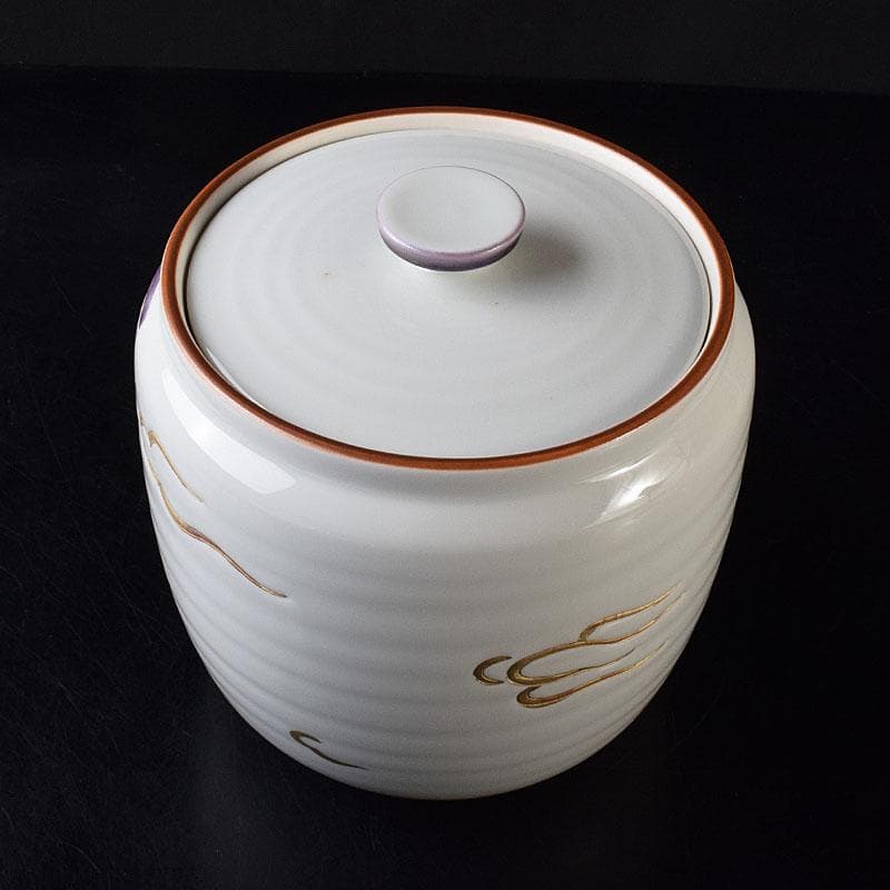 茶道具 京焼 二代 手塚玉堂作 白磁紫彩 竜車文 水指 共布共箱 V R8716