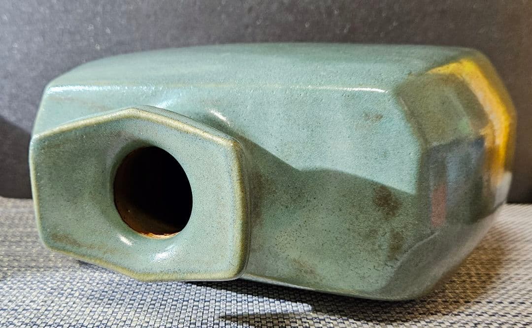 益子民藝 益子焼 名工 明石庄作 造 緑釉 扁壺 大作 師】人間国宝