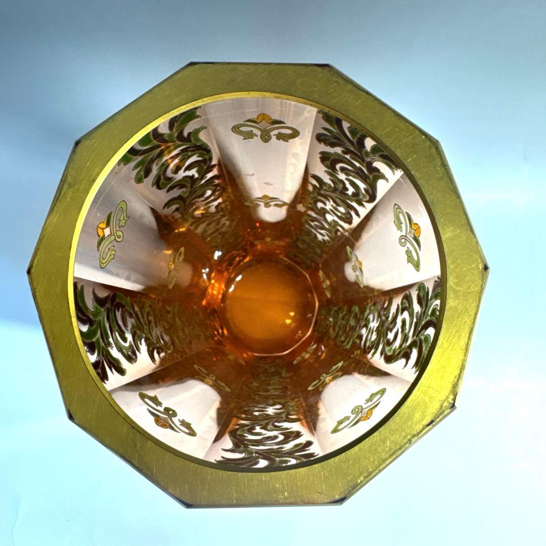 窯彩硝子 雨宮喜能登 エナメル 金彩 フラワーベース 花瓶 クリスタルガラス