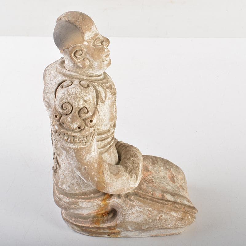 中国 加彩 漢詩刻 人物俑 置物 箱蓋無し 在銘印あり V