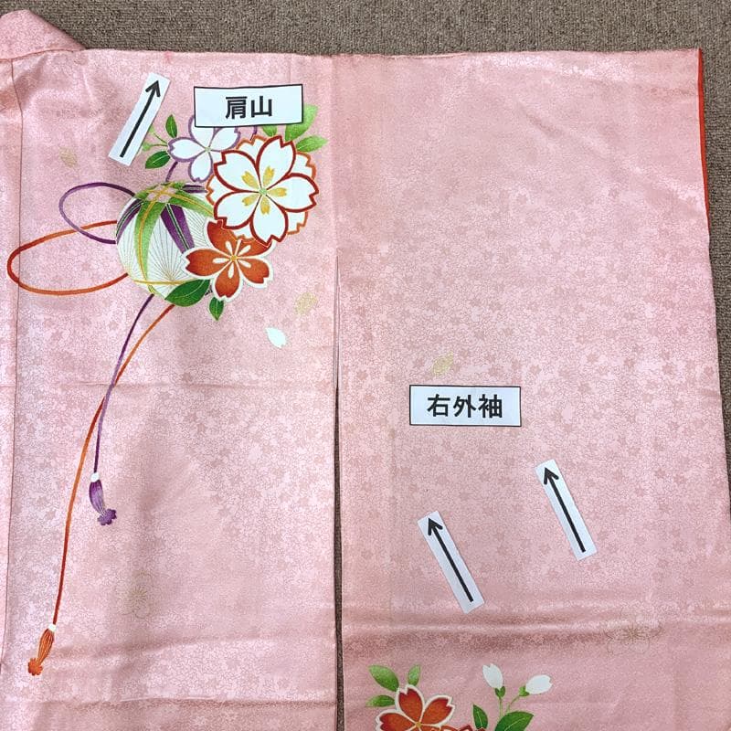 507ag51□七五三 七歳 女児 着物&袋帯＆長襦袢 金彩 毬 桜□状態良好