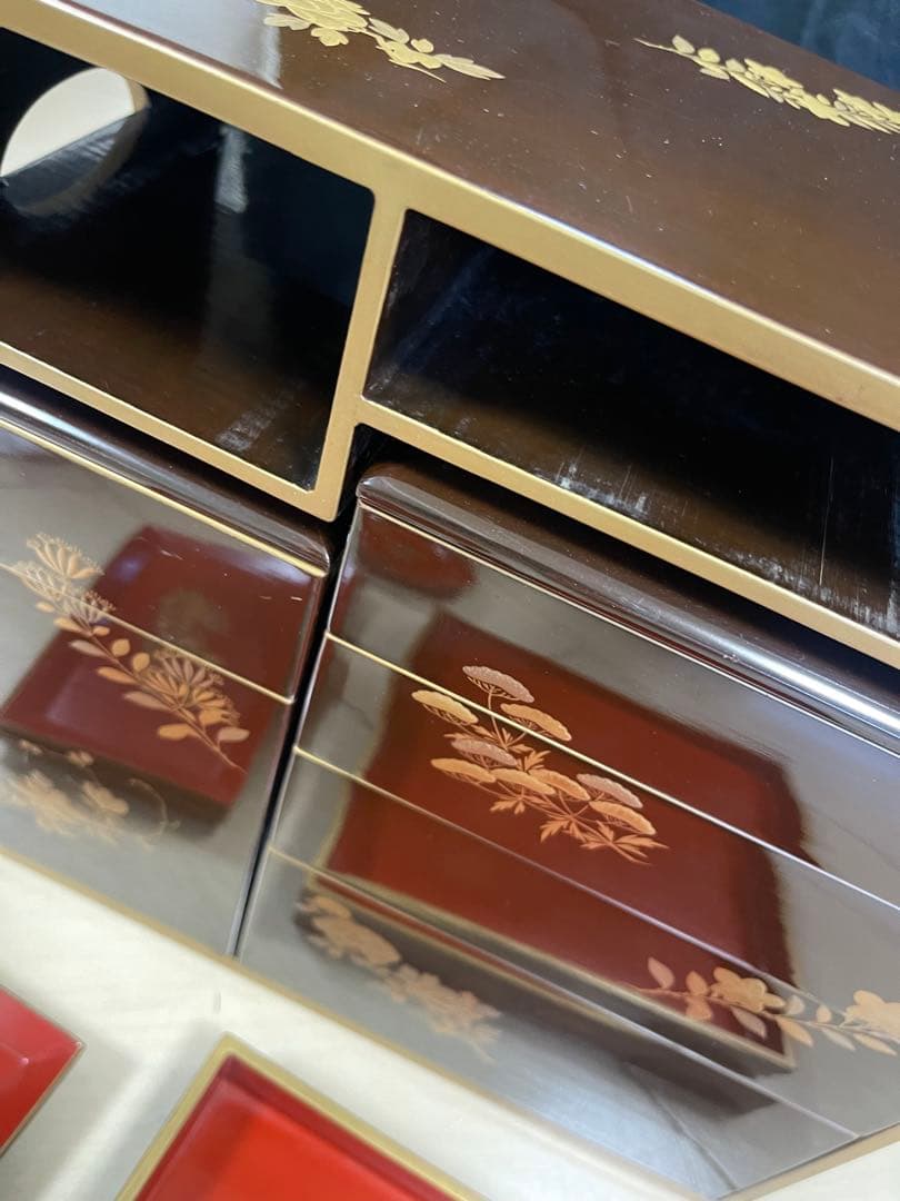 茶道具】蒔絵野弁当 野点 弁当箱 花見重 年代物 漆器 金蒔絵 重箱