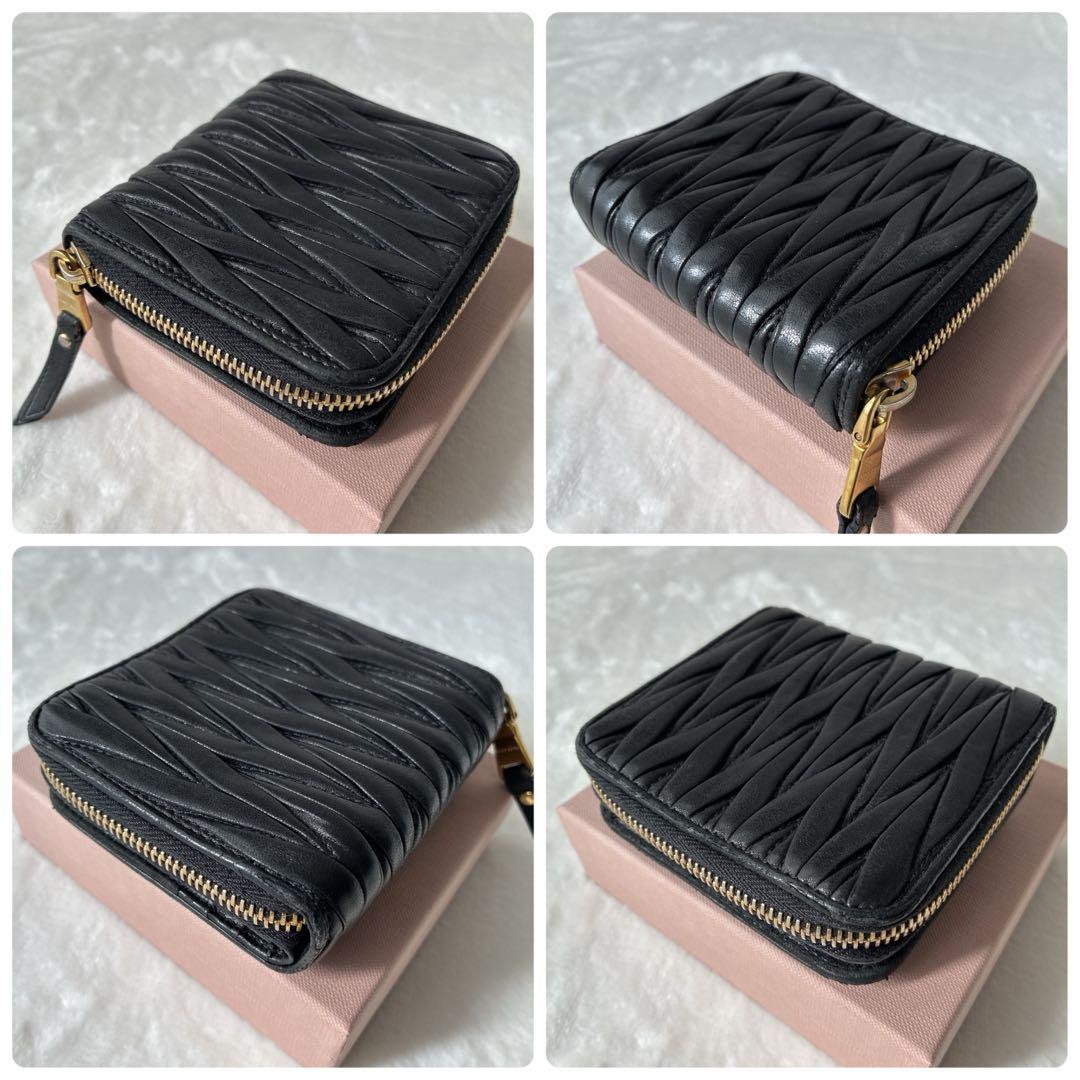 miu miu マテラッセ ラウンドジップ 財布 キルティング レザー ブラック