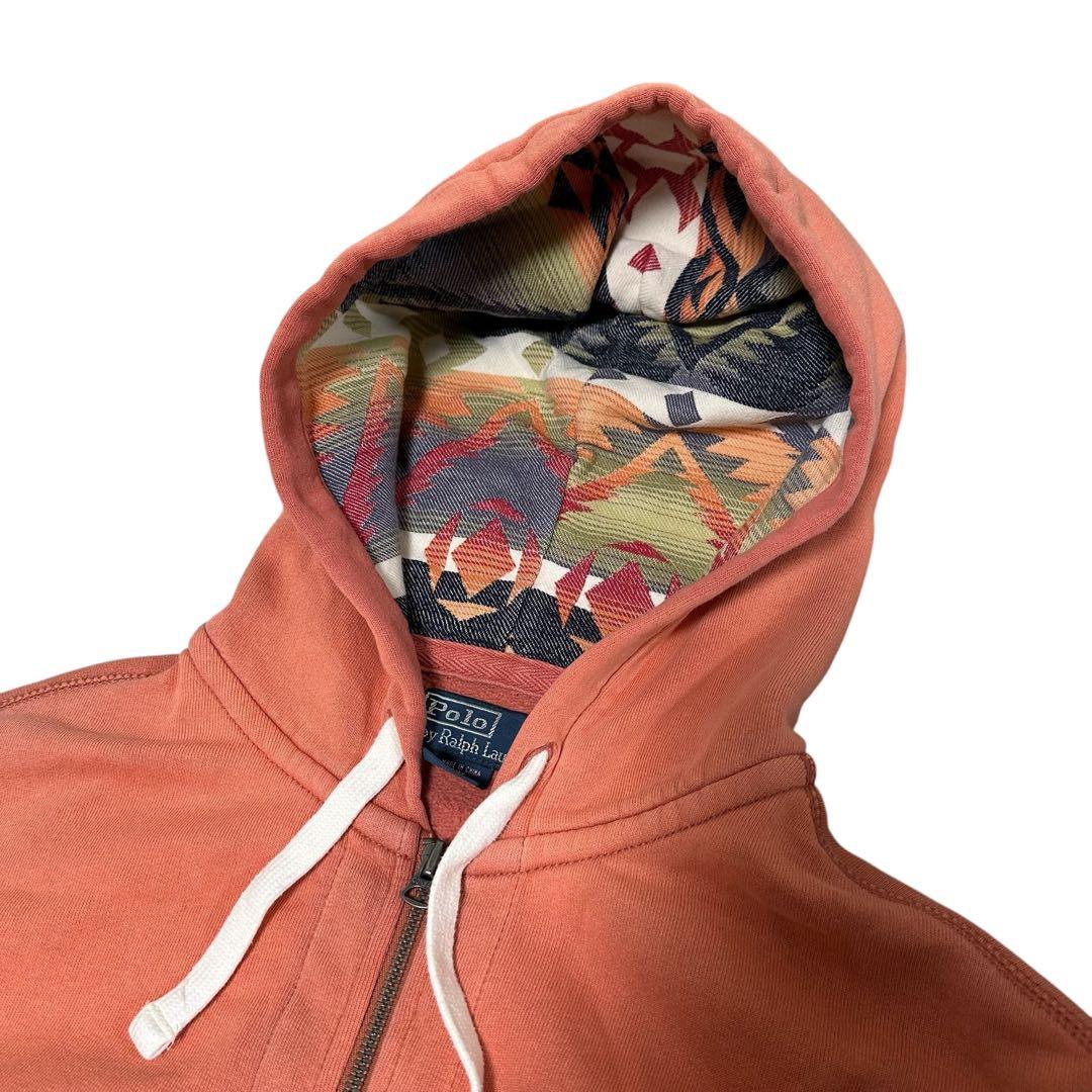 90s ポロ ラルフローレン ネイティブ柄 ジップパーカー サーモンピンク