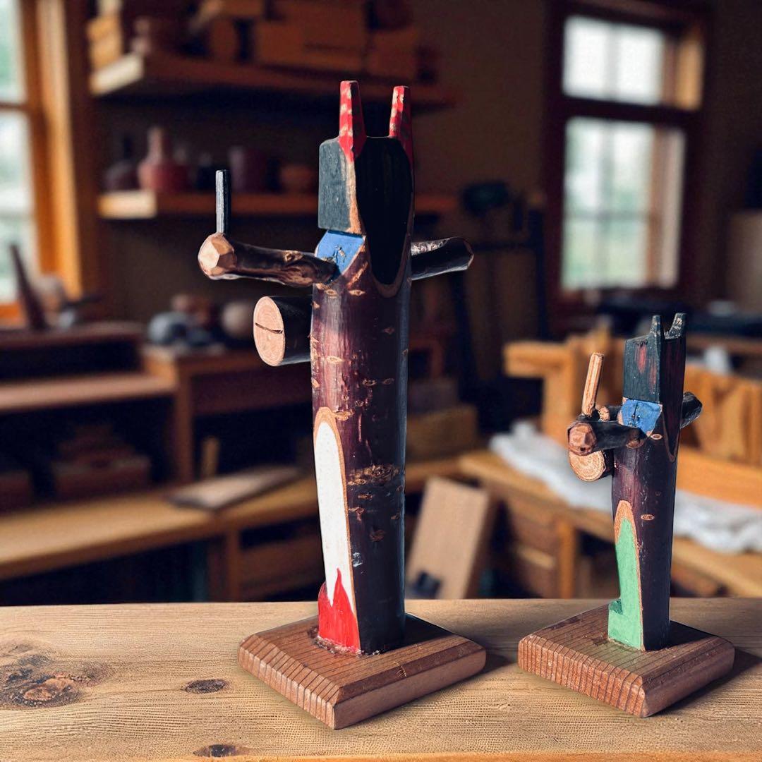 戦前廃絶古玩 秋田県角館・郷土玩具・桜人形佐々楽（ササラ）舞×2