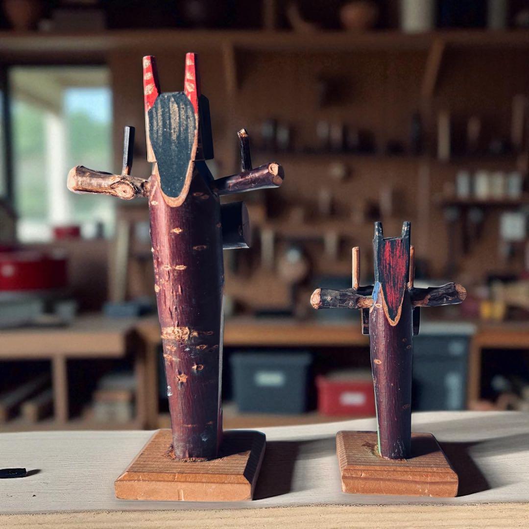 戦前廃絶古玩 秋田県角館・郷土玩具・桜人形佐々楽（ササラ）舞×2